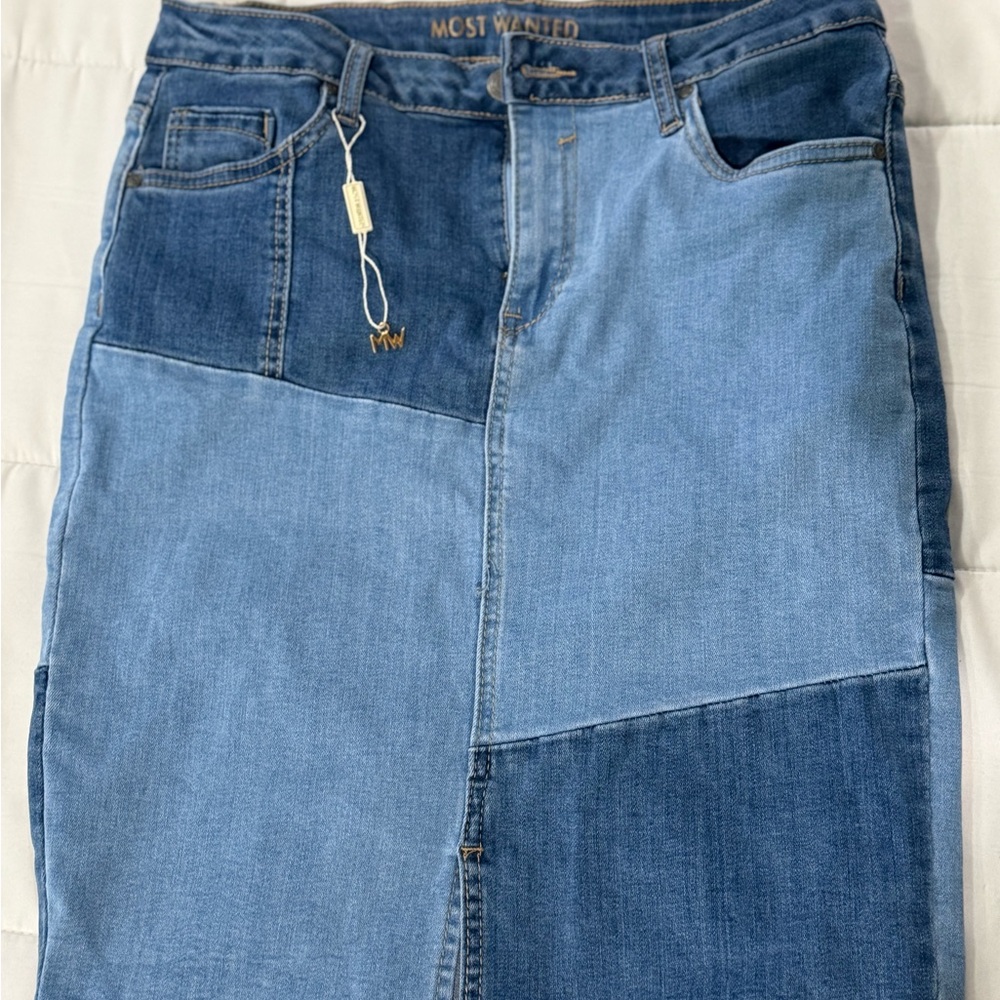 MCST Wanted Patchwork Denim Skirt